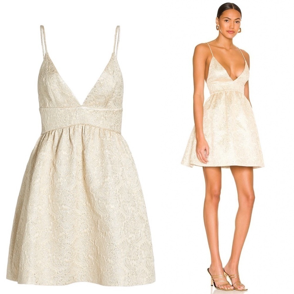 Alice & Olivia Foley Curved Waist Party A-Line Dress in Gold 14